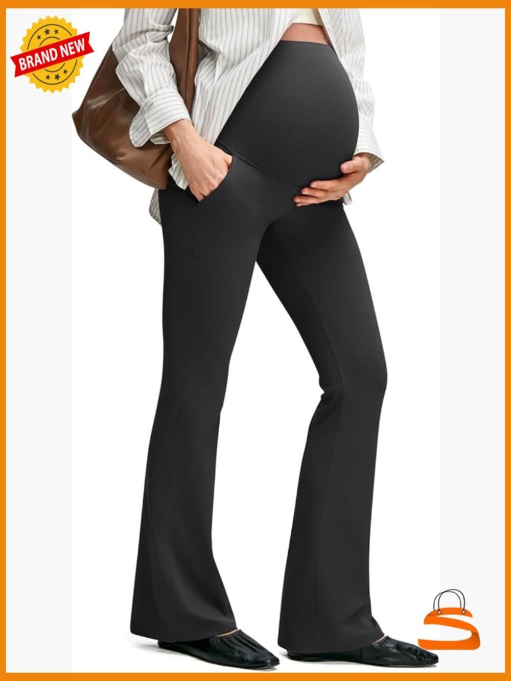 Maternity Flare Leggings with Pockets Over The Belly Yoga Pants for Work